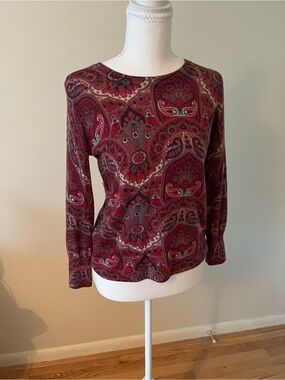 Talbots Merino Wool Burgundy Paisley Sweater